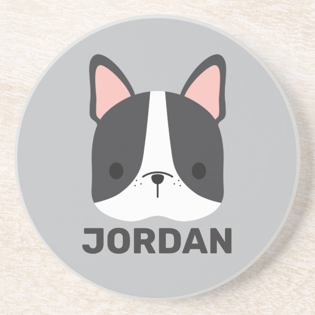 Cute French Bulldog with Personalised Name Coaster (Front)