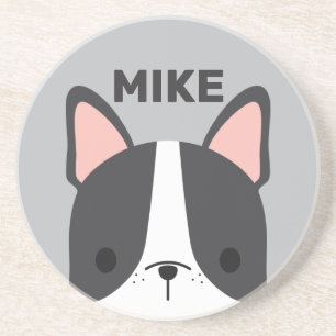Cute French Bulldog with Personalised Name Coaster