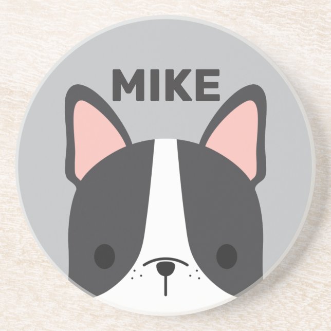 Cute French Bulldog with Personalised Name Coaster (Front)
