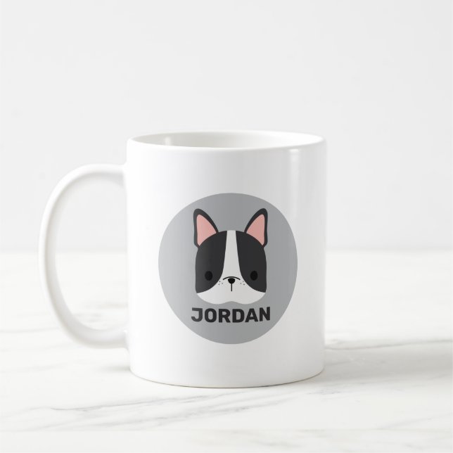 Cute French Bulldog with Personalised Name Coffee Mug (Left)