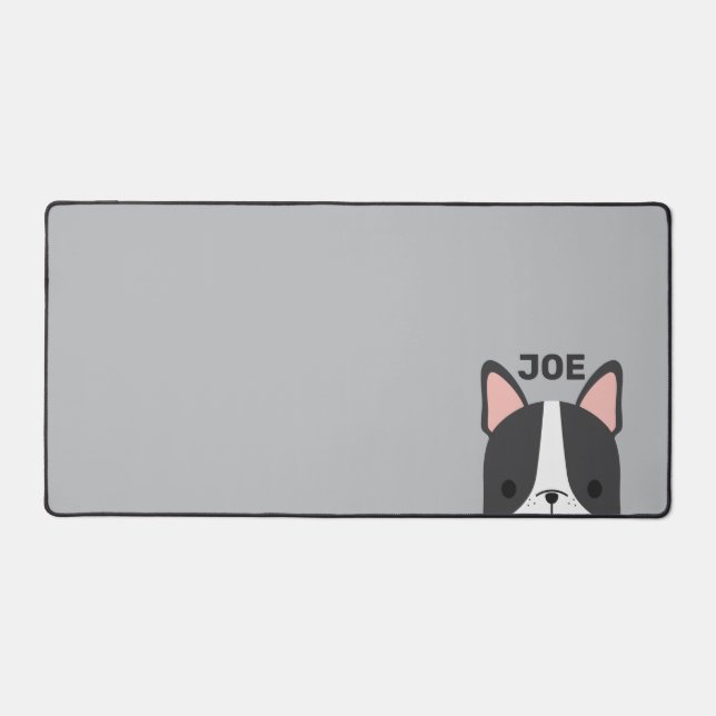 Cute French Bulldog with Personalised Name Desk Mat (Front)