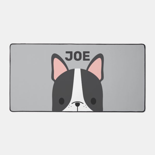 Cute French Bulldog with Personalised Name Desk Mat (Front)