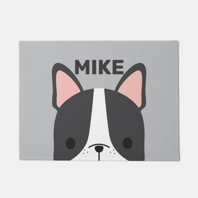 Cute French Bulldog with Personalised Name Doormat (Front)