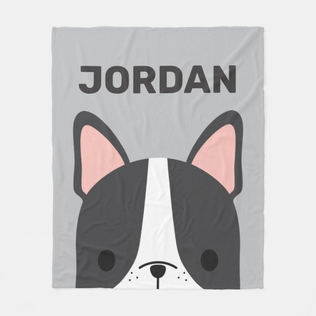 Cute French Bulldog with Personalised Name Fleece Blanket (Front)