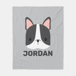 Cute French Bulldog with Personalised Name Fleece Blanket