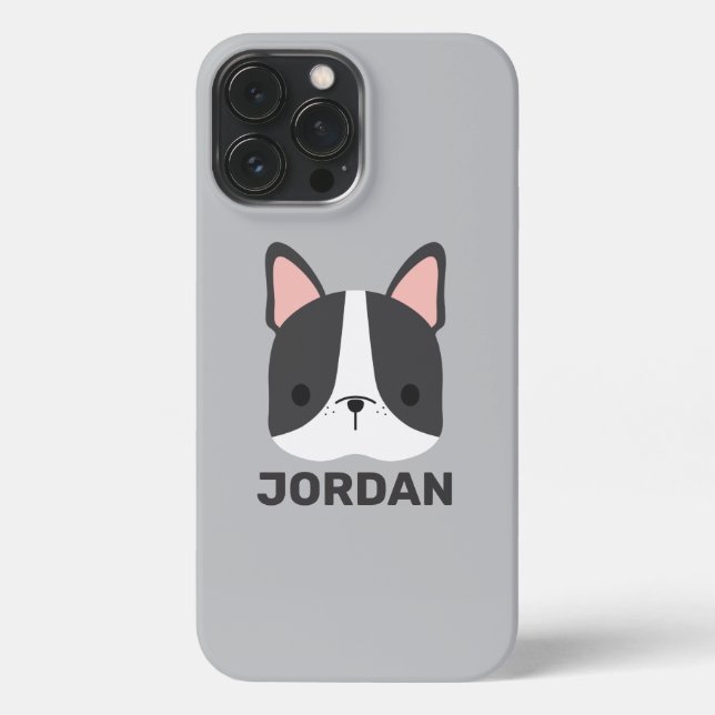 Cute French Bulldog with Personalised Name iPhone Case (Back)