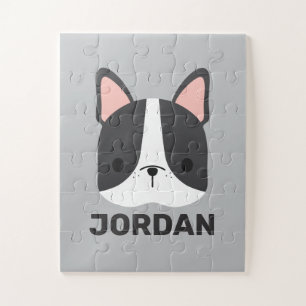 Cute French Bulldog with Personalised Name Jigsaw Puzzle