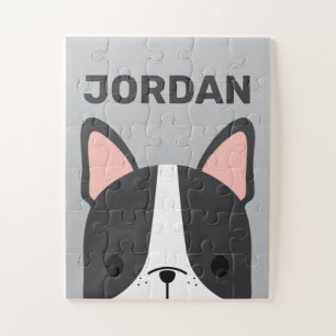Cute French Bulldog with Personalised Name Jigsaw Puzzle