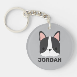 Cute French Bulldog with Personalised Name Key Ring