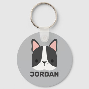 Cute French Bulldog with Personalised Name Keychai Key Ring