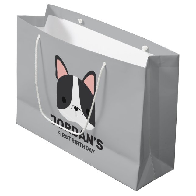Cute French Bulldog with Personalised Name Large Gift Bag (Front Angled)
