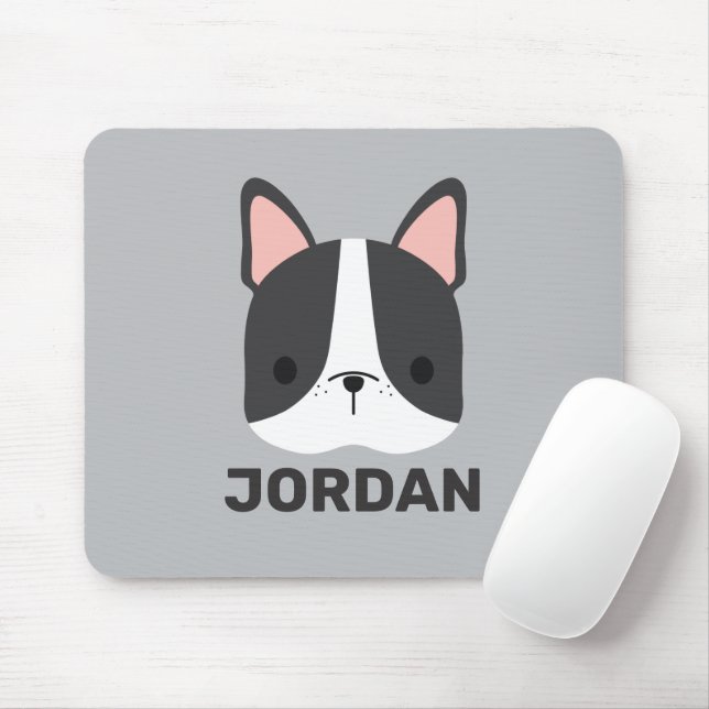 Cute French Bulldog with Personalised Name Mouse Mat (With Mouse)
