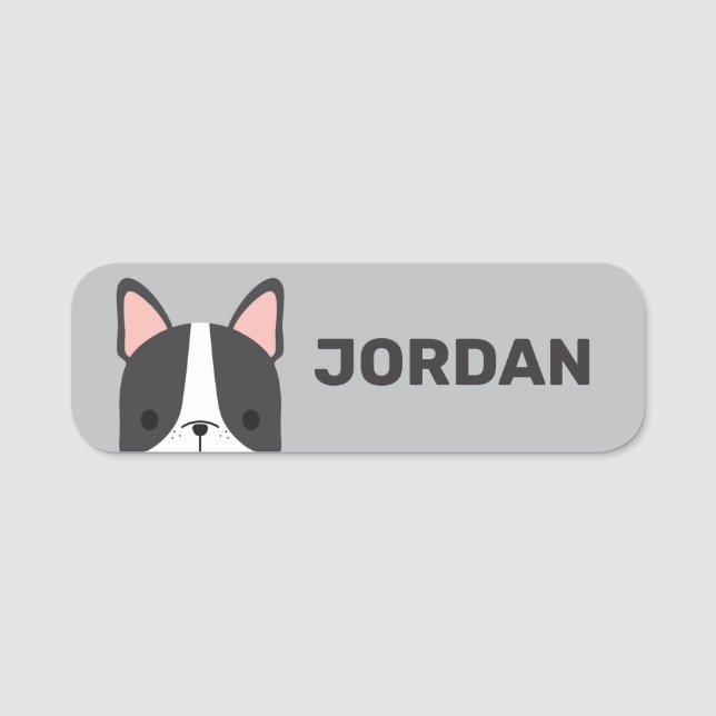 Cute French Bulldog with Personalised Name Name Tag (Front)
