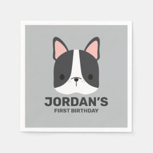 Cute French Bulldog with Personalised Name Napkin