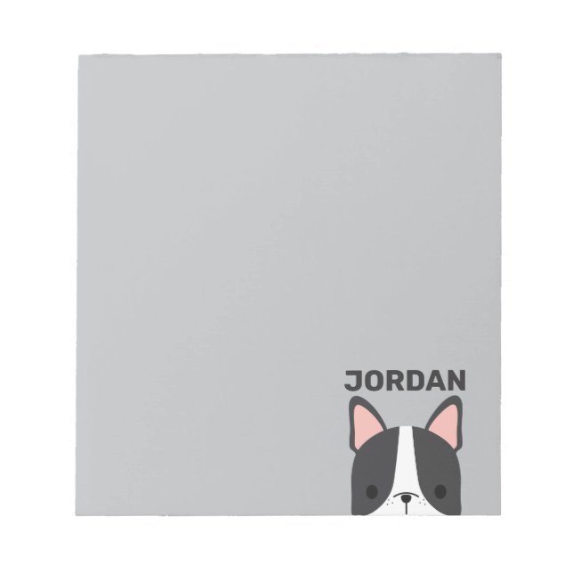 Cute French Bulldog with Personalised Name Notepad (Front)
