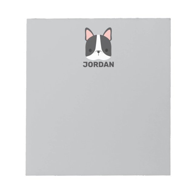 Cute French Bulldog with Personalised Name Notepad (Front)