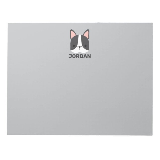 Cute French Bulldog with Personalised Name Notepad (Front)