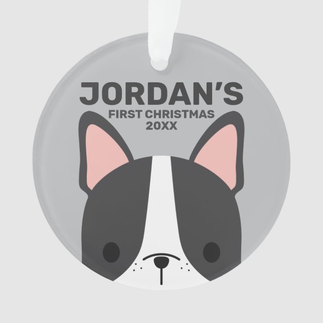 Cute French Bulldog with Personalised Name Ornament (Front)