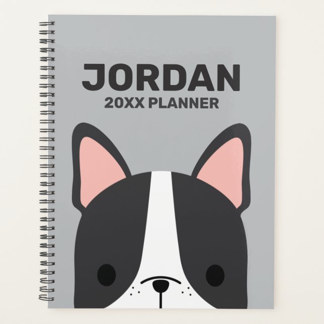 Cute French Bulldog with Personalised Name Planner (Front)