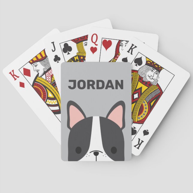 Cute French Bulldog with Personalised Name Playing Cards (Back)