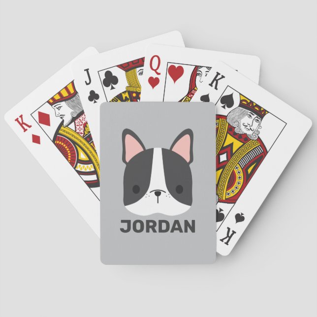 Cute French Bulldog with Personalised Name Playing Cards (Back)