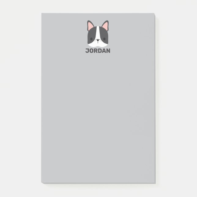 Cute French Bulldog with Personalised Name Post-it Notes (Front)