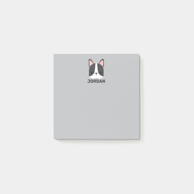 Cute French Bulldog with Personalised Name Post-it Notes (Front)