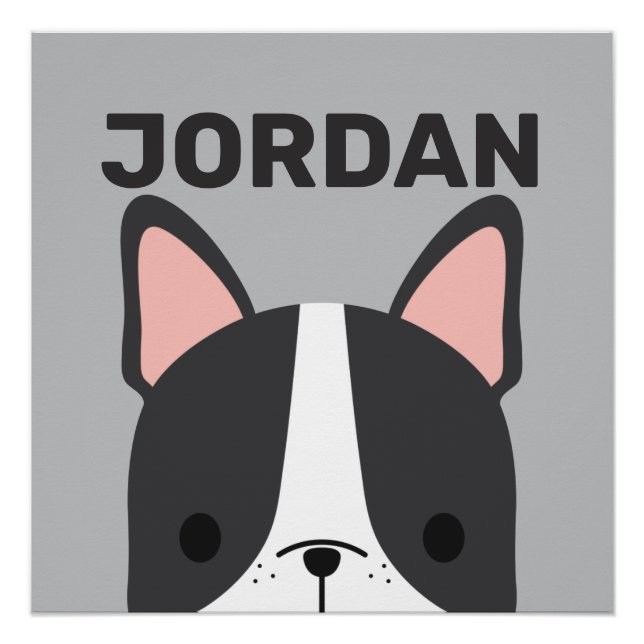 Cute French Bulldog with Personalised Name Poster (Front)
