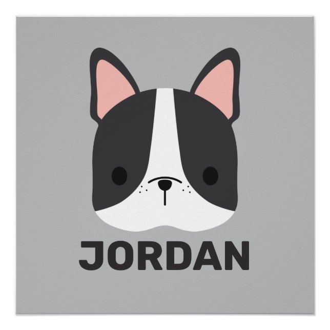 Cute French Bulldog with Personalised Name Poster (Front)