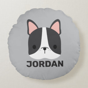 Cute French Bulldog with Personalised Name Round Cushion