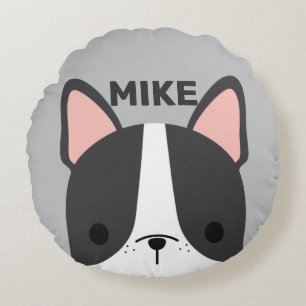 Cute French Bulldog with Personalised Name Round Cushion