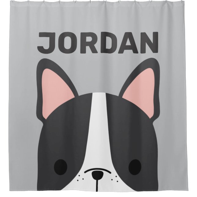 Cute French Bulldog with Personalised Name Shower Curtain (Front)