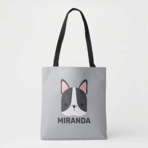Cute French Bulldog with Personalised Name Tote Bag