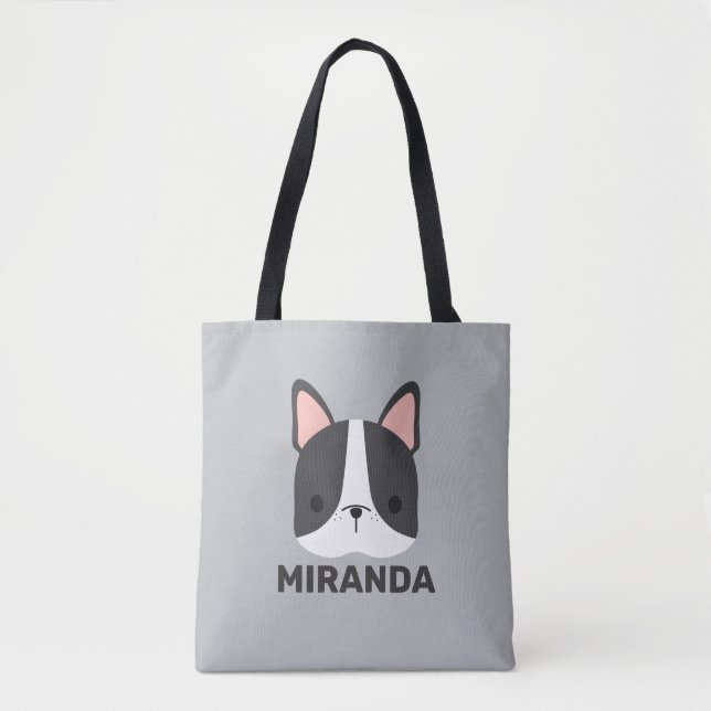 Cute French Bulldog with Personalised Name Tote Bag (Front)