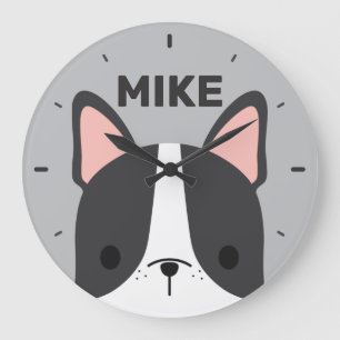 Cute French Bulldog with Personalized Name Large C Clock