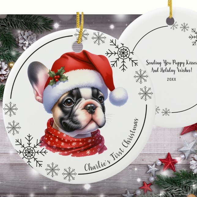 Cute French Bulldog's First Christmas Ceramic Tree Decoration (Creator Uploaded)