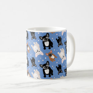 Cute French Bulldogs Frenchies Blue Custom Coffee Mug