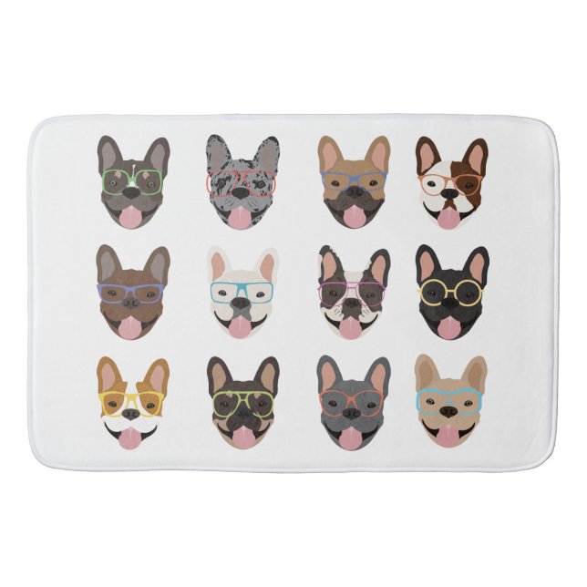 Cute French Bulldogs Wearing Glasses Bath Mat (Front)