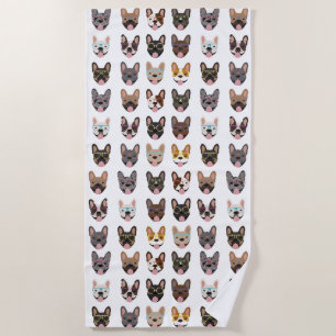 Cute French Bulldogs Wearing Glasses Beach Towel