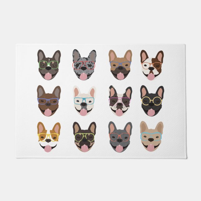 Cute French Bulldogs Wearing Glasses Doormat (Front)