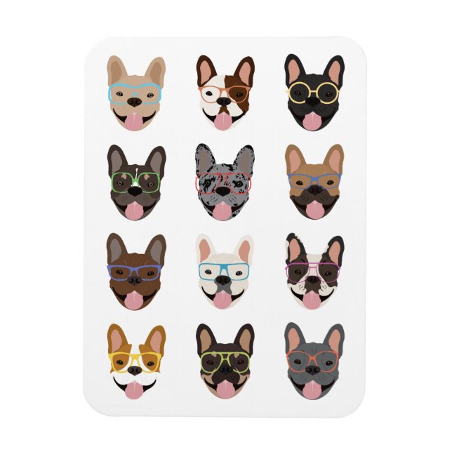 Cute French Bulldogs Wearing Glasses Magnet (Vertical)