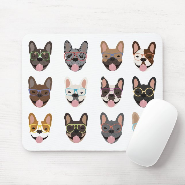 Cute French Bulldogs Wearing Glasses Mouse Mat (With Mouse)