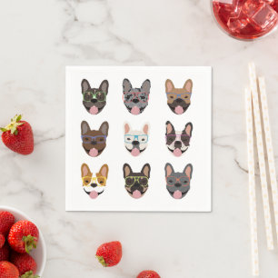 Cute French Bulldogs Wearing Glasses Napkin