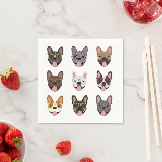 Cute French Bulldogs Wearing Glasses Napkin (Insitu)