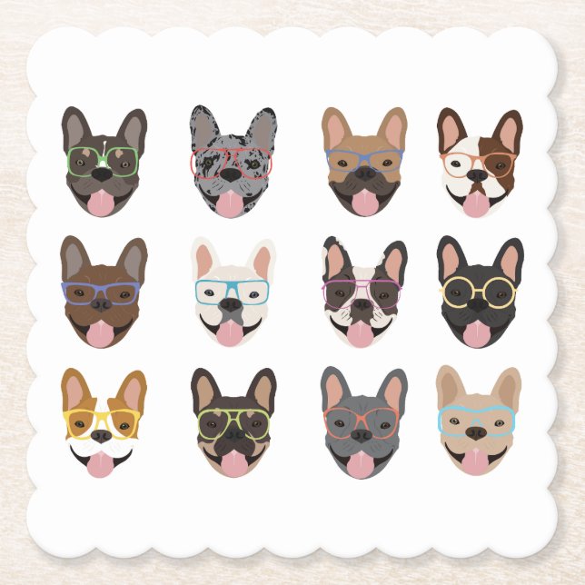 Cute French Bulldogs Wearing Glasses Paper Coaster (Front)