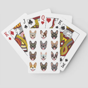 Cute French Bulldogs Wearing Glasses Playing Cards