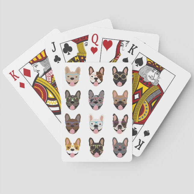 Cute French Bulldogs Wearing Glasses Playing Cards (Back)