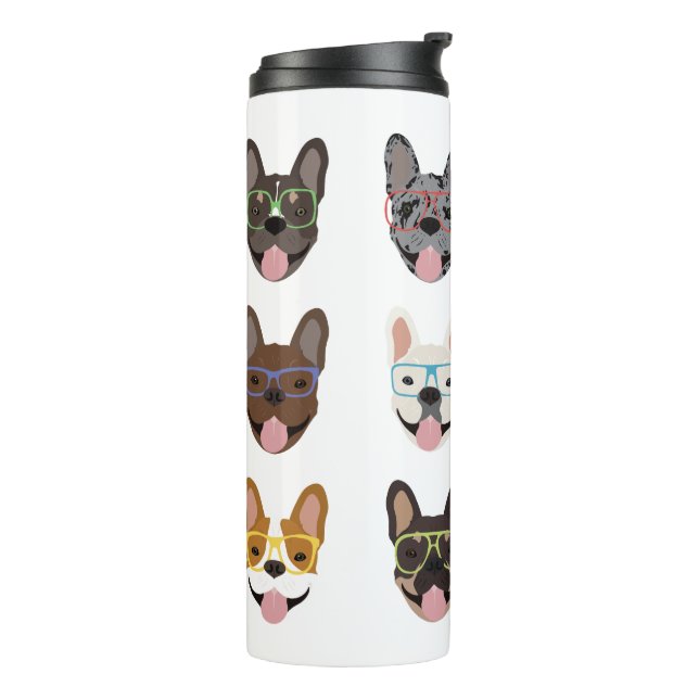 Cute French Bulldogs Wearing Glasses Thermal Tumbler (Rotated Left)
