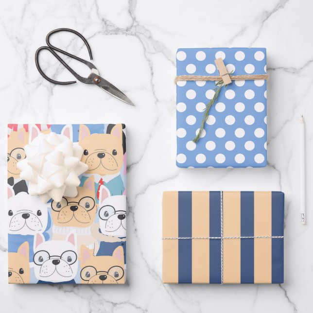 Cute French Bulldogs Wrapping Paper Set (Front)