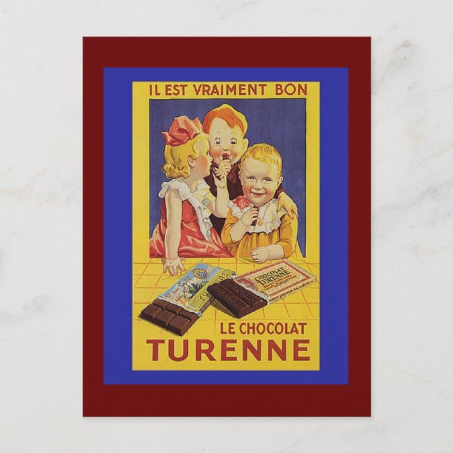 Cute French Children and Chocolate Bar Postcard (Front)
